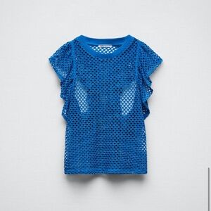 NWT Zara Blue Mesh Top